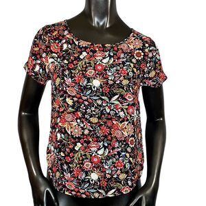 Simply Styled Short Sleeve Floral Blouse Womens Size Small Petite Scoop Neck